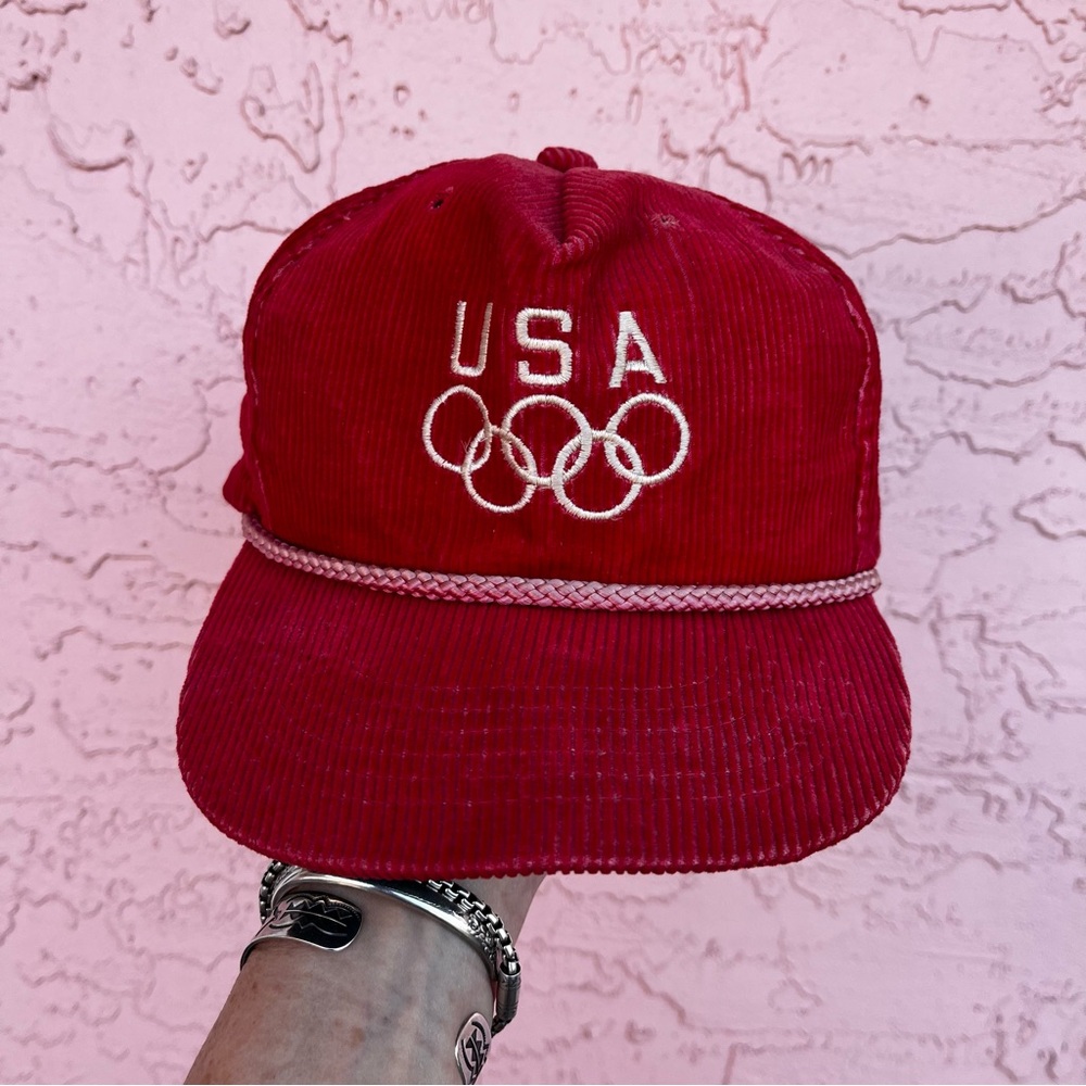 Vintage USA Olympic Corduroy Hat Red Faded Flaw
